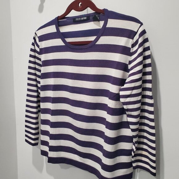 Evelyn & Arthur New Navy & White Wide Striped Stretch Knit Top   Large - Picture 3 of 9